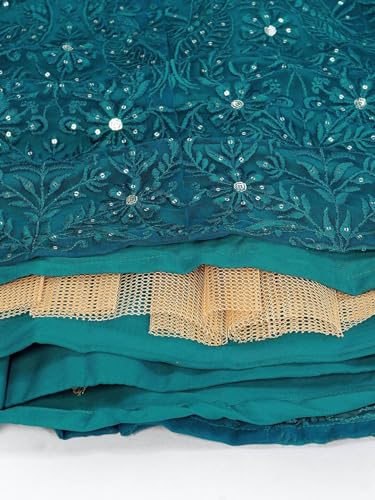 Zeel Clothing Thread Sequins Embroidery Work Soft Net Semi-Stitched Lehenga Choli Set With Dupatta (6017-Teal-Green-Women-Lehenga-Choli-New; Free Size)