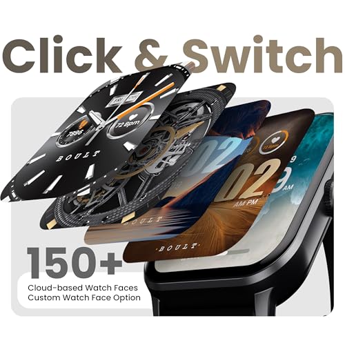Boult Drift+ Smart Watch 1.85''HD Screen, Bluetooth Calling, IP68, 500 Nits Brightness,150+ Watchfaces, AI Voice Assistant, SpO2 Monitoring, 100+ Sports Mode Smartwatch (Jet Black)