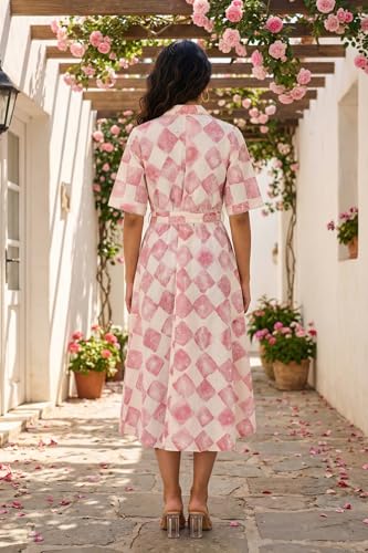 W for Woman Off-White Floral Printed Cotton Flax Flared Shirt Dress with Belt - (W13748-127069-S)