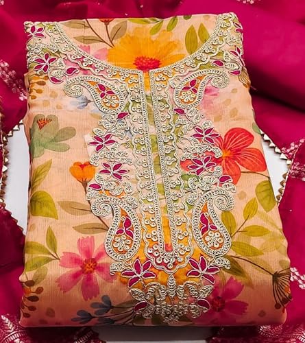 Leeli Peeri Designer Women's Simmer Silk Printed Unstitched Salwar Suit Dress Material