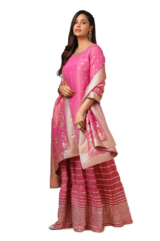 Soch Womens Mustard Tissue Zari Woven Suit Set With Cutdana