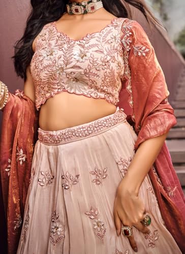 Woman's Rose Gold Viscose Embroidered Sequins Stunning Lehenga