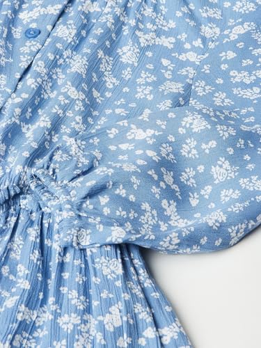 Max Girls Floral Print Tiered Dress (Blue_14-16 Y)