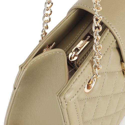 Fastrack Olive SnapLock Shoulder Bag | Quilted Faux-Leather Women’s Handbag | Shoulder Bag with Chain Strap & Dual Closure