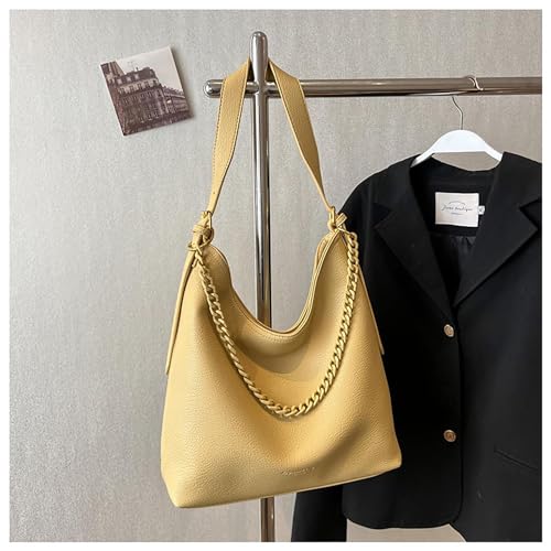 SIBY Large Capacity Tote Bag | Vintage Shoulder Purse with Acrylic Chains | PU Crossbody Messenger Bag - Yellow
