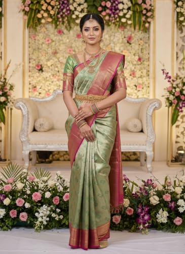MIMOSA Women’s Green Art Silk Saree Woven with Zari Tissue | Kanjivaram Style Saree | Rich Pallu & Tassels | 6.2 Mtrs