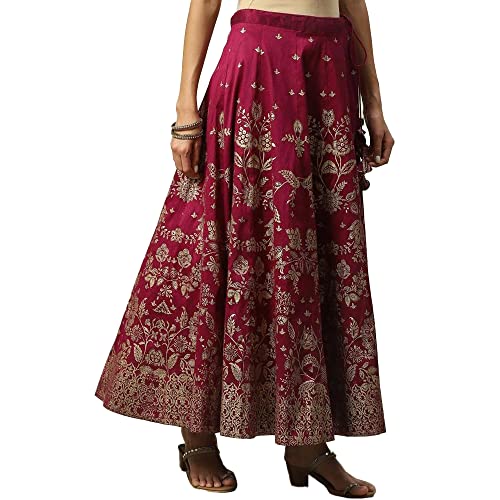 BIBA Women's Printed Maxi Flared Mix and Match (Skirts/T18786_Plum_XL)