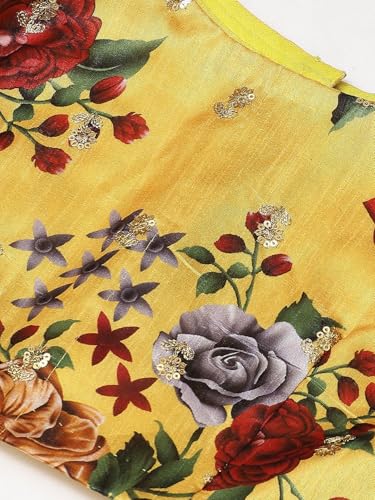 Zeel Clothing Women's Floral Print, Zari and Sequins Embroidered Work Banglori Silk Semi-Stitched Lehenga Choli With Dupatta (7507-Yellow-Wedding-Lehenga-Choli, Free size) (Yellow)