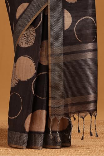 Soch Womens Charcoal Tussar Geometric Printed Saree