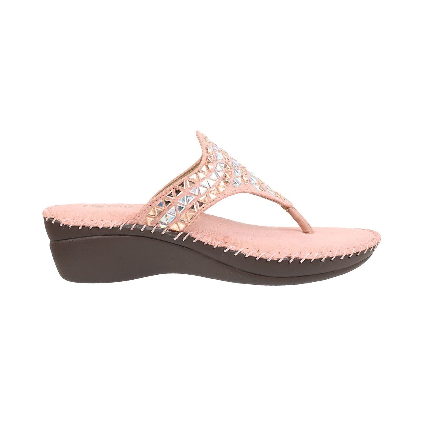 Metro Women's Pink Embellished Faux Leather Comfy Fashion Sandals - SaumyasStore