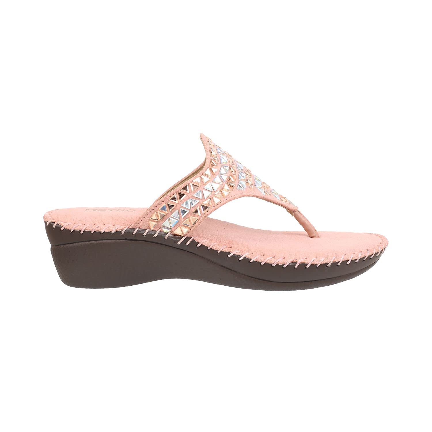 Metro Women's Pink Embellished Faux Leather Comfy Fashion Sandals - SaumyasStore
