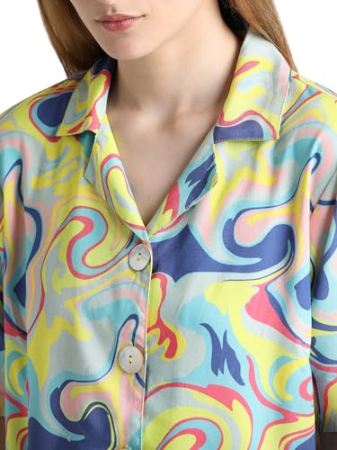 ONLY Women Printed Viscose Regular Fit Yellow Shirt