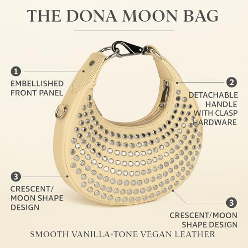 eske Dona Genuine Leather Half Moon Bag Half Moon Hobo Style (Vanilla)