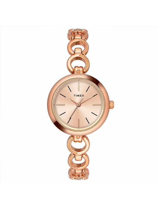 TIMEX Classics Analog Watch for Women with Rose Gold Round Dial & Rose Gold Brass Bracelet Band Water Resistant Women's Wrist Watches - TWEL11434