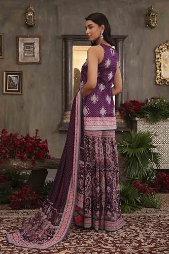 BIBA Women Purple Chanderi Digital Printed Garara Straight Suit Set_36