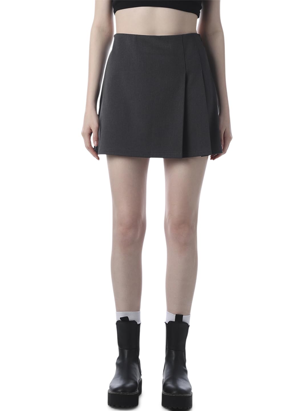 ONLY Women's Solid Flared High-Rise Black Skirt