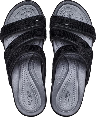 crocs womens Boca Sequin Strappy Wedge Black Sandal - 2 UK (W4) (207645-001)