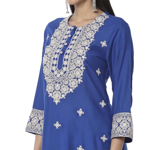 Biba Women Blue Embroidered Straight Suit Set_44