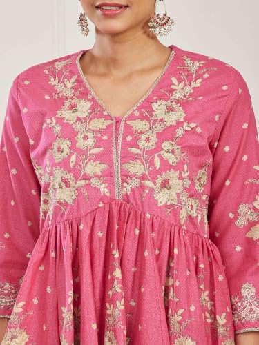 BIBA Printed Cotton Peplum Festive Kurta With Garara And Dupatta