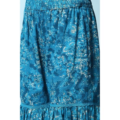 BIBA GIRL PRINTED FLARED KID(KW4948_TEAL BLUE_9)