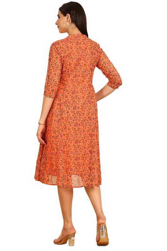 Soch Womens Peach Floral Print Kota Doria Dress