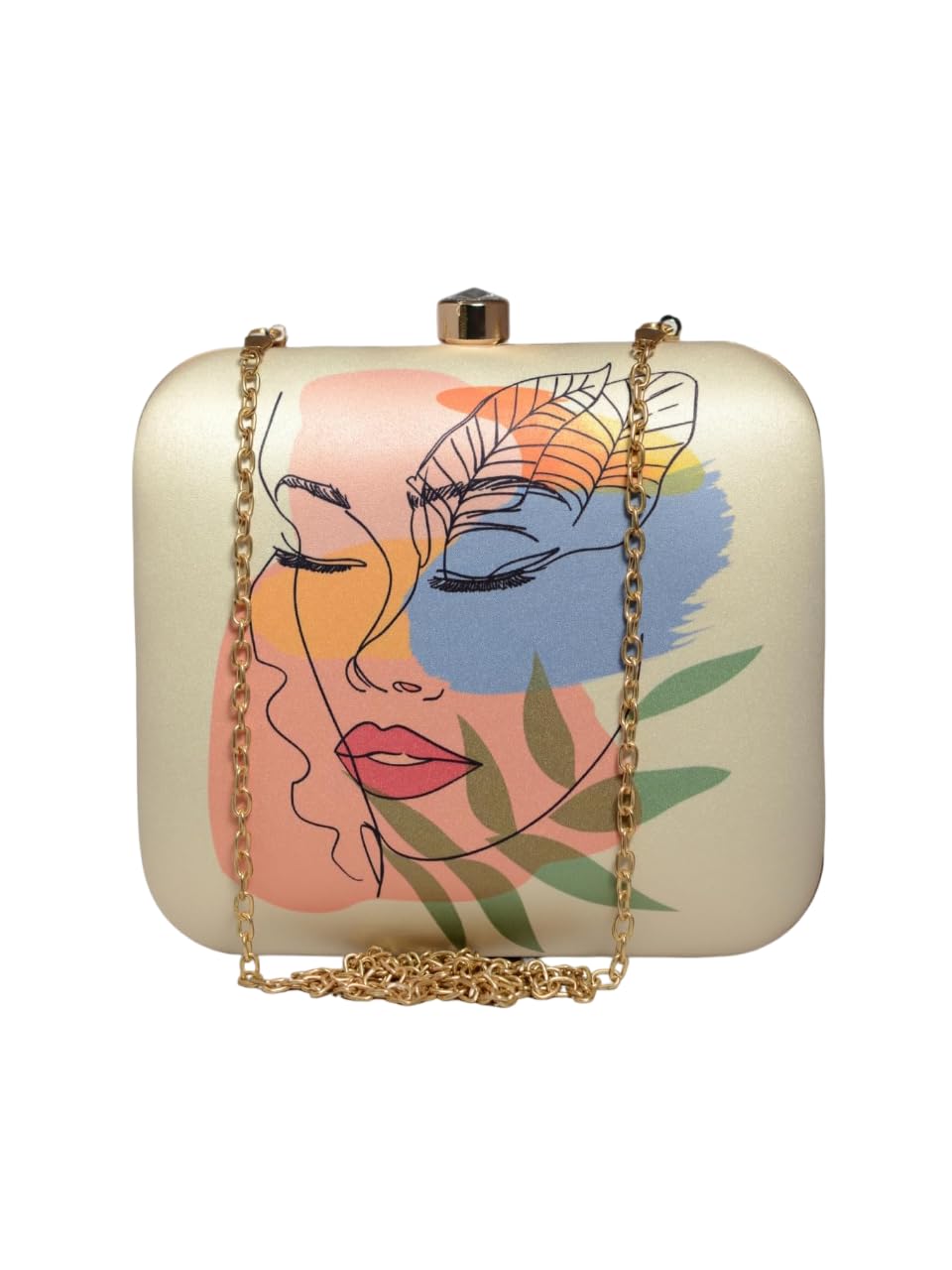 Artklim Multicolor Face Art Printed Evening Box Clutch - Lightweight Purse - Hard Case Handbag for Formal Occasions - Gift for Girlfriend