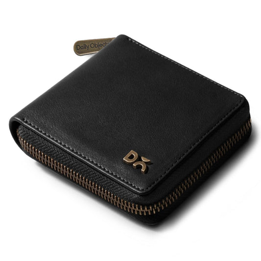 DailyObjects Black Women's Zip Wallet | Made with Vegan Leather Material | Carefully Handcrafted | Holds up to 8 Cards | Slim and Easy to Fit in Pocket | Coin Pocket with Button Closure