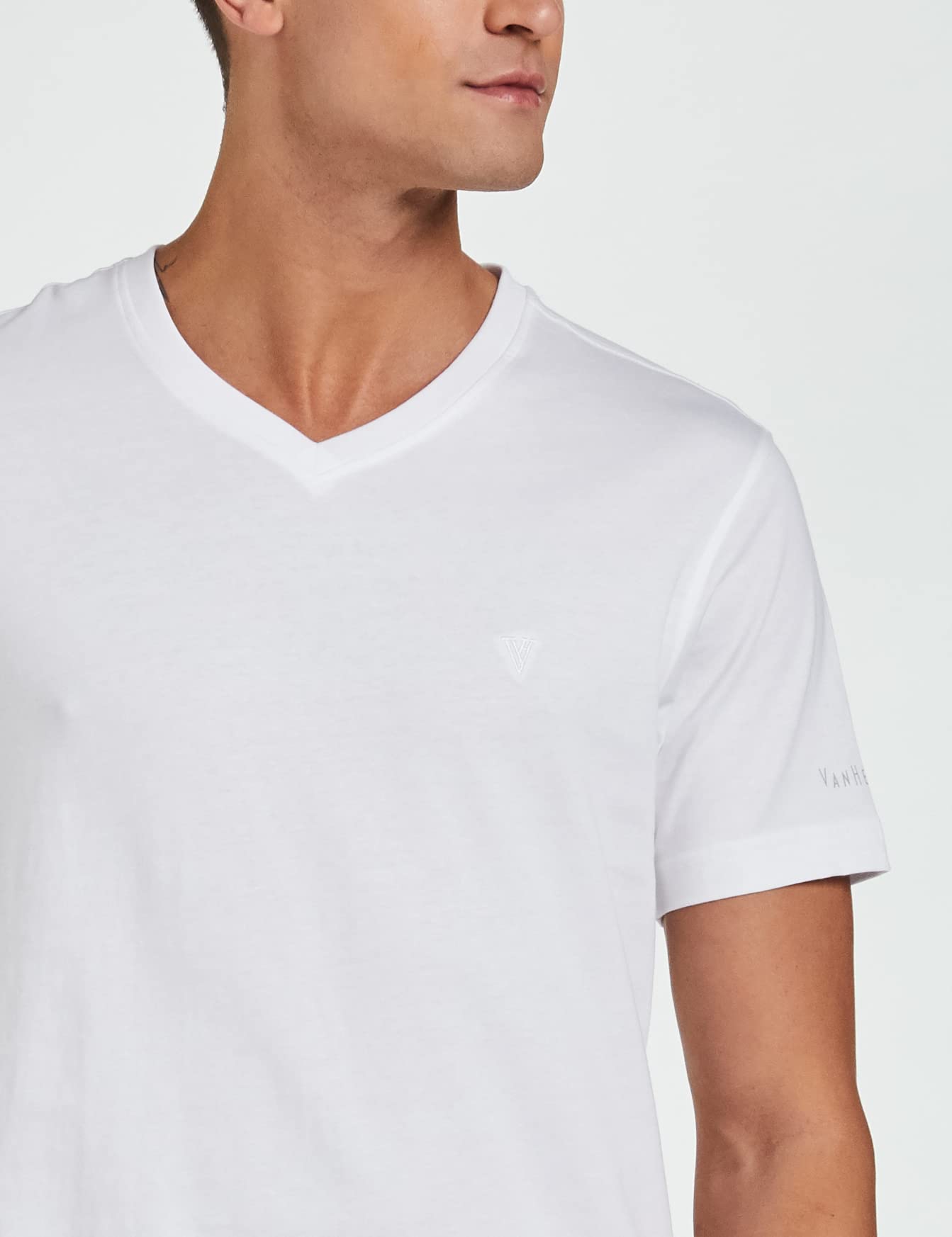 Van Heusen Men Athleisure V-Neck T-Shirt - 100% Combed Cotton - Short Sleeve, Ultra Soft_60035_White_L
