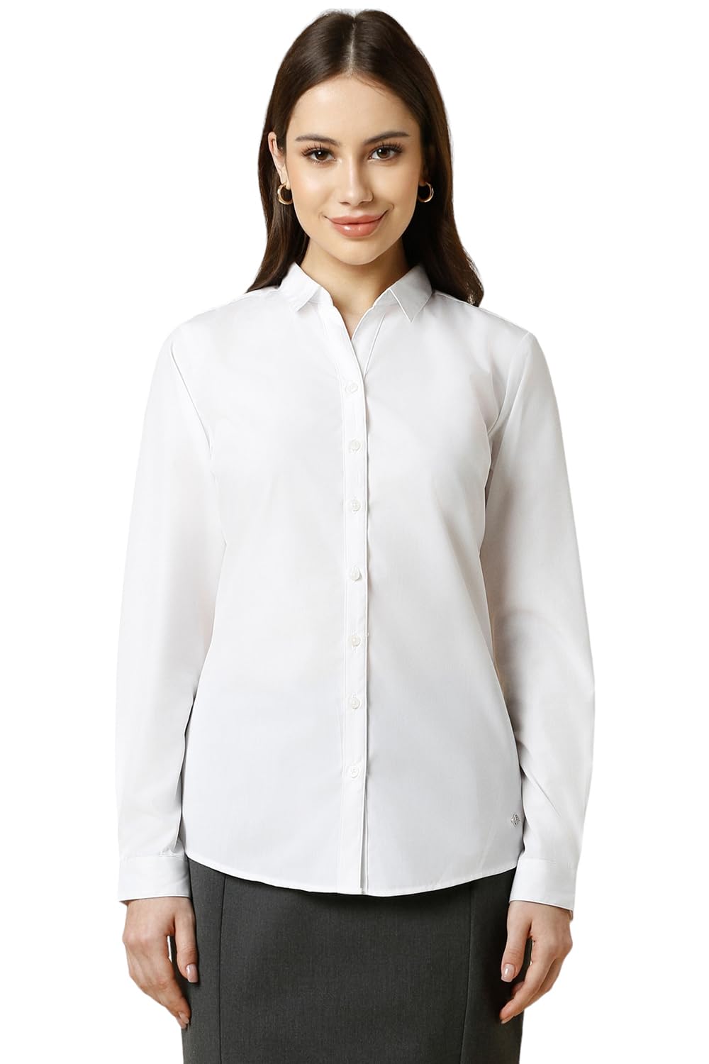 Allen Solly Women's Cotton Blend Solid Classic Fit Shirt (AHSFWRGPJ00399_White, Small