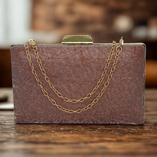 SLARA Bridal Clutch Purse for Women, Elegant Geometric Design with Gold Chain Strap, Perfect for Weddings, Parties, and Special Occasions (Beige)