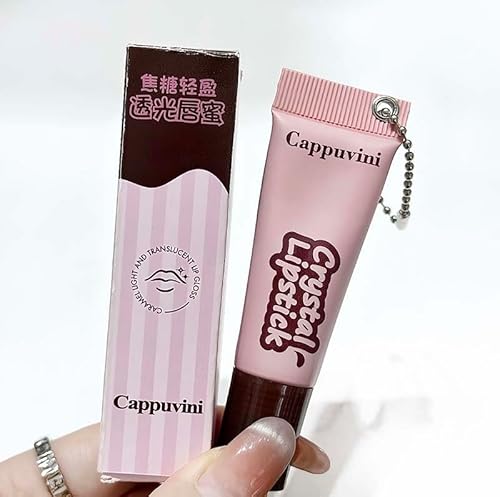 Cappuvini Crystal Lip Glaze | Transparent Jelly Texture | Long Stay with Lip Care Benefits | Adorable Keychain Packaging | Long-Lasting Lip Glaze with Glossy Finish | Light Pink & Purple Shades for Women | Korean Style Makeup for Girls & Teens (01# Strawb