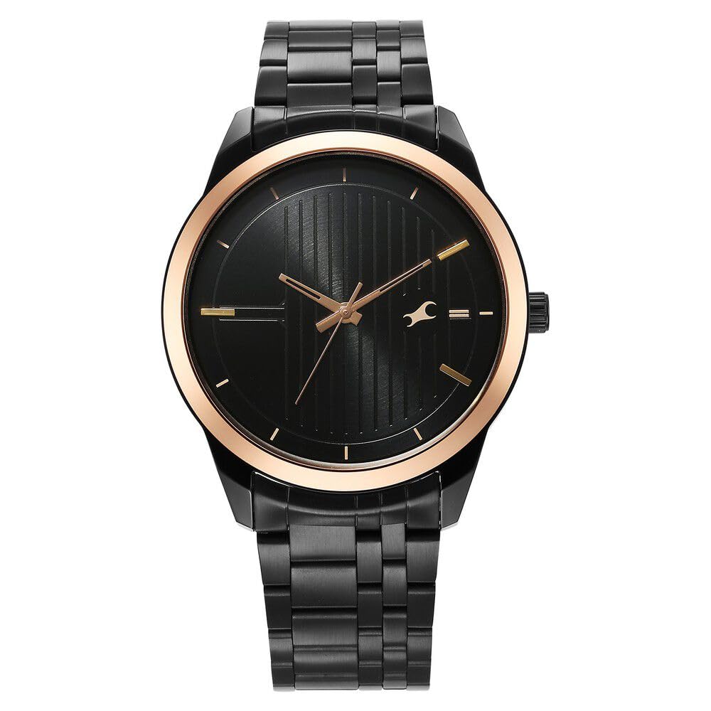 Fastrack Stunners Quartz Analog Black Dial Metal Strap Watch for Men-3308KM01