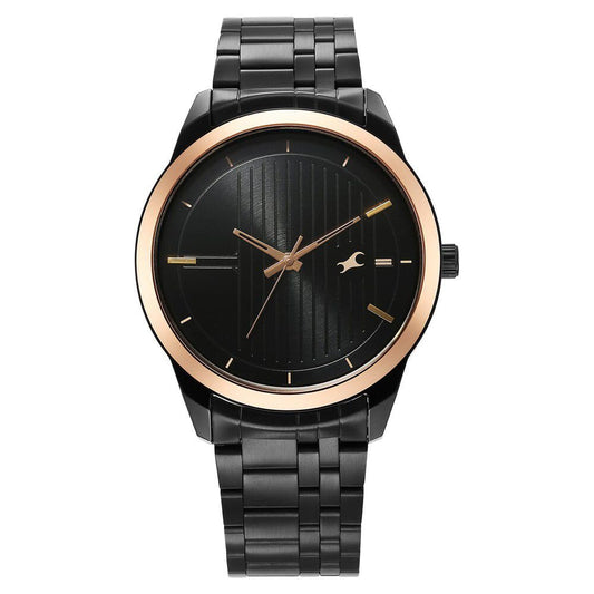Fastrack Stunners Quartz Analog Black Dial Metal Strap Watch for Men-3308KM01