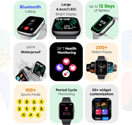M I Watch 3 Active Bluetooth Calling 1.83" Screen, Upto 12 Days Battery Life Smartwatch