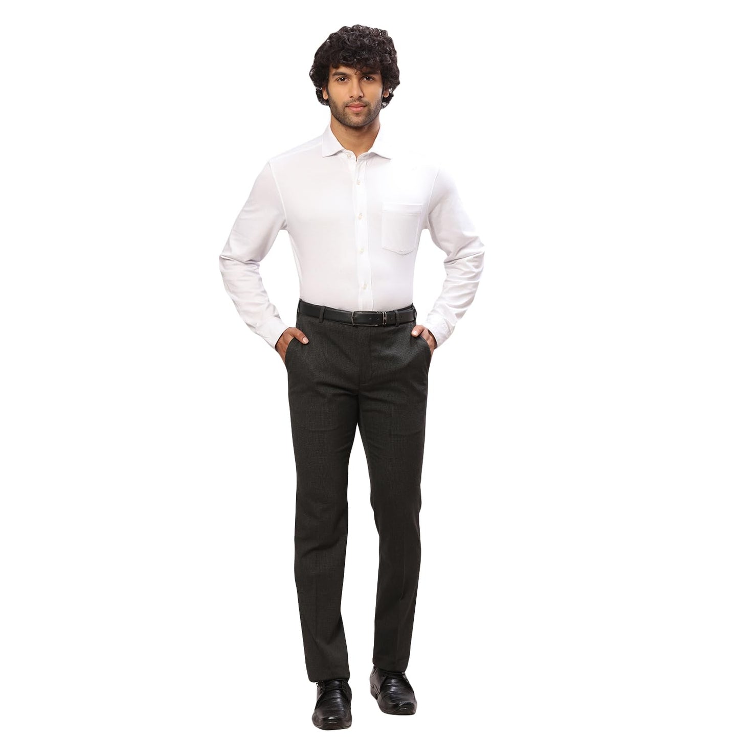 Raymond Men's Slim Fit Structure Pattern Polyester Viscose Blend Flat Front Trouser (Size: 32)-RMTS04706-G8 Dark Grey