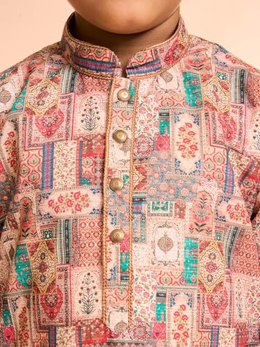 Manyavar Boys Viscose Blend Abstract Prints Kurta Pyjama Set (Rust,5-6Y)
