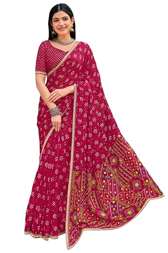 Laxmipati Pasandida Pink Chiffon Bandhani Embroidered Saree