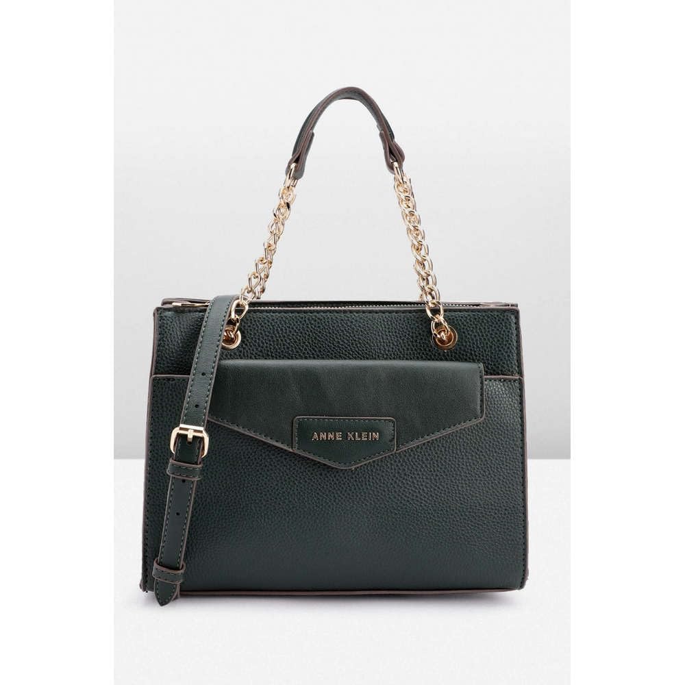 Anne Klein Faux Leather Zipper Closure Women's Satchel Bag (Green, XL)