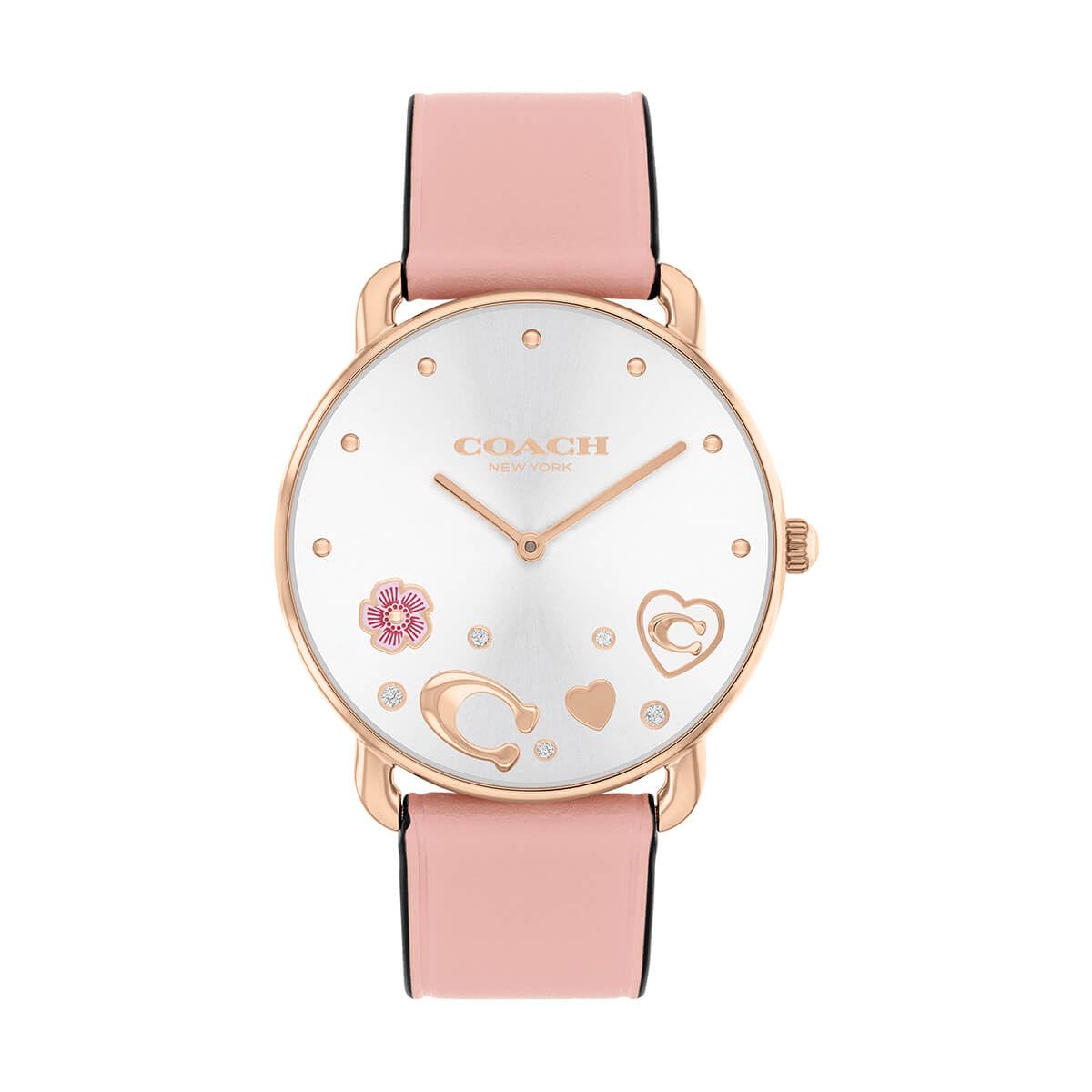 Coach Elliot Qtz Basic Silver White Round Dial Women's Watch|Blush Calfskin Material|Blush Calfskin Color Band - 14504295