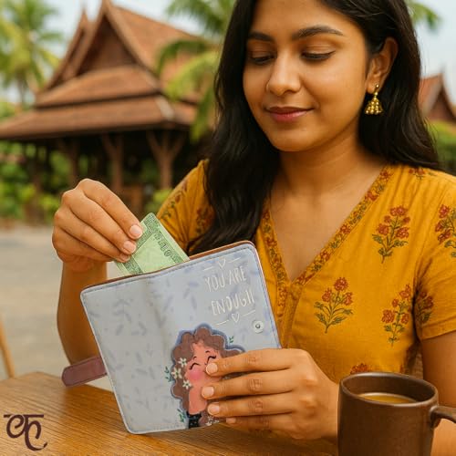 Kalankit Passport Wallet for Women | Vegan Leather Bi-Fold Long Wallet & Travel Purse | Valentine Gift for Her, Valentine Gifts for Women | You are Enough!