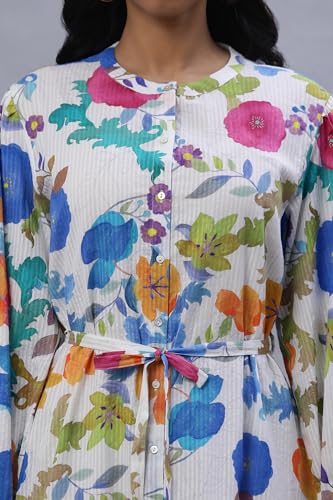 W Women White Floral Print Cotton Straight Dress_24FEW11363-810664_3XL