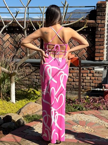 Tandul Women's Cotton Blend Shoulder Straps Pink Dress - Maxi/Full Length Printed Fashion Small Size for Office, Casual, Festive & Party (12279)