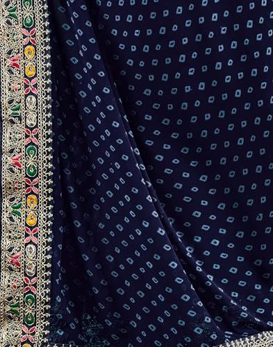 SIRIL Women's Georgette Bandhani Sequence Embroidery Saree With Unstitched Blouse Piece (4115S906_Blue)