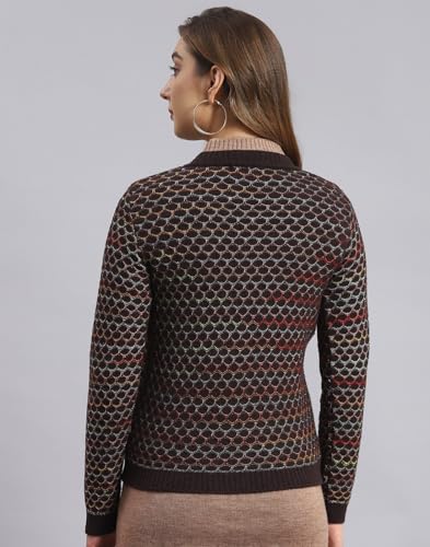 Monte Carlo Womens Woolen Blend Self Design Sweater (1239713Vn-1-38, Coffee, L)