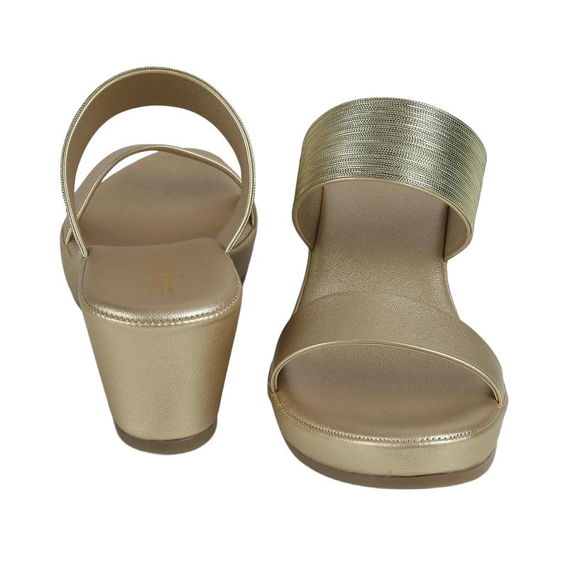 tresmode Glo Gold Women's Dress Block Heel Sandals in Size 8 UK / 41 EU