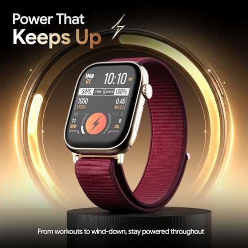 Fire-Boltt Ninja X Ring Smart Watch 1.96" Always On Display Bluetooth Calling, Voice Assistant, SpO2 & Heart Rate, 120+ Sports Modes, IP67 Waterproof Smartwatch for Men & Women - Wine Nylon