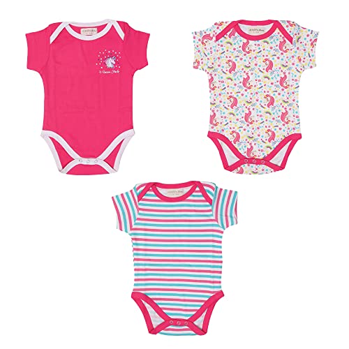 A toddler thing - 100% Organic Cloth | Baby Muslin Cotton Romper | For Boys and Girls | Washable cloth For Babies | 6-9 Months -Pink Unicorn Madness | Pack of 3