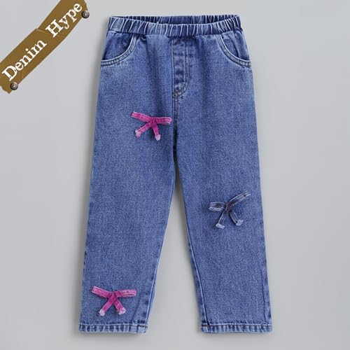 Hopscotch Girls Blue Bow Applique Denim Jeans (3-4 Years)