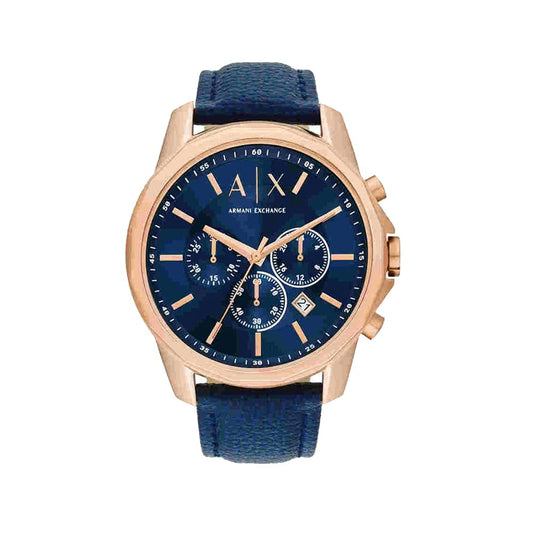 Armani Exchange Mens 44 mm Blue Dial Leather Chronograph Watch - AX1723