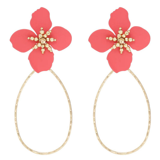 Aaishwarya Red Floral Waterdrop Oversized Dangle Earrings For Women And Girls.